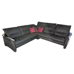 Hukla Ecksofas|Ecksofa Marlon Leder Cloudy Grey Grau Fuß Aluminium Mit Relaxfunktion Und Motorischer Kopfteilverstellung Inklusive 3 Kissen