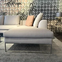COR Ecksofas|Ecksofa Mell Lounge 48213 Stoff 10064 Chalk Grau Metallgestell Verchromt Inklusive Kissen