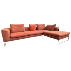 COR Ecksofas|Ecksofa Mell Lounge Stoff 9202 Dunkelrot Fußrahmen Verchromt mit 3 Rückenkissen