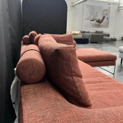 COR Ecksofas|Ecksofa Mell Lounge Stoff 9202 Dunkelrot Fußrahmen Verchromt mit 3 Rückenkissen