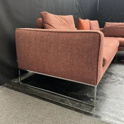 COR Ecksofas|Ecksofa Mell Lounge Stoff 9202 Dunkelrot Fußrahmen Verchromt mit 3 Rückenkissen