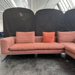 COR Ecksofas|Ecksofa Mell Lounge Stoff 9202 Dunkelrot Fußrahmen Verchromt mit 3 Rückenkissen