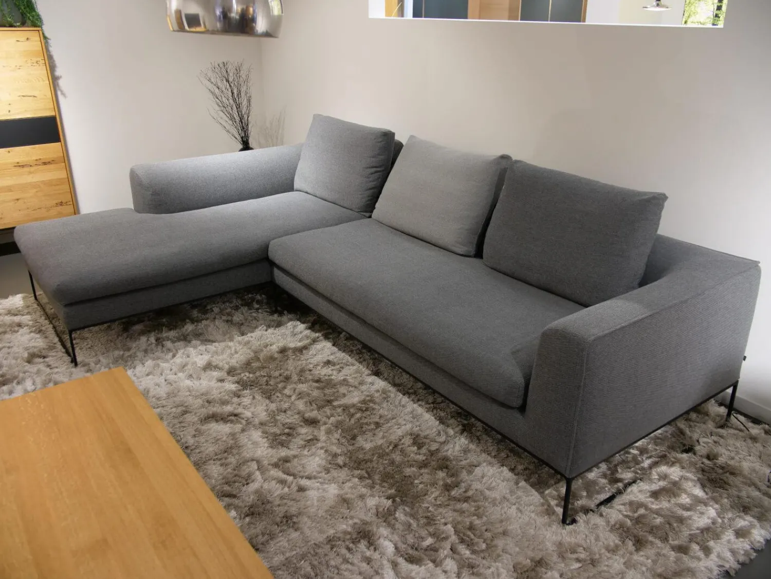 COR Ecksofas|Ecksofa Mell Lounge Stoff 9131 Anthrazit Grau Gestell Metall Schwarz Mit Kissen Stoff 9129