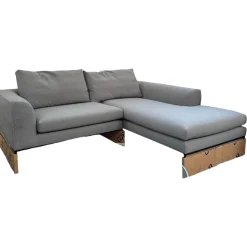 COR Ecksofas|Ecksofa Mell Lounge Stoff 7208 Steingrau Grau Fußrahmen P120 Pulverbeschichtet Schwarz