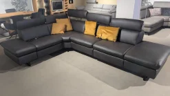 Polsteria Ecksofas|Ecksofa Milano Leder LL Evita Anthrazit Metallkufe Schwarz Matt Ohne Dekokissen