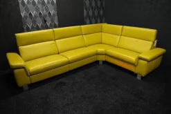 Steinpol Ecksofas|Ecksofa Mobi Leder Dolcia Lemon mit Elektrischer Relaxfunktion und Kopfteilverstellung Manuell