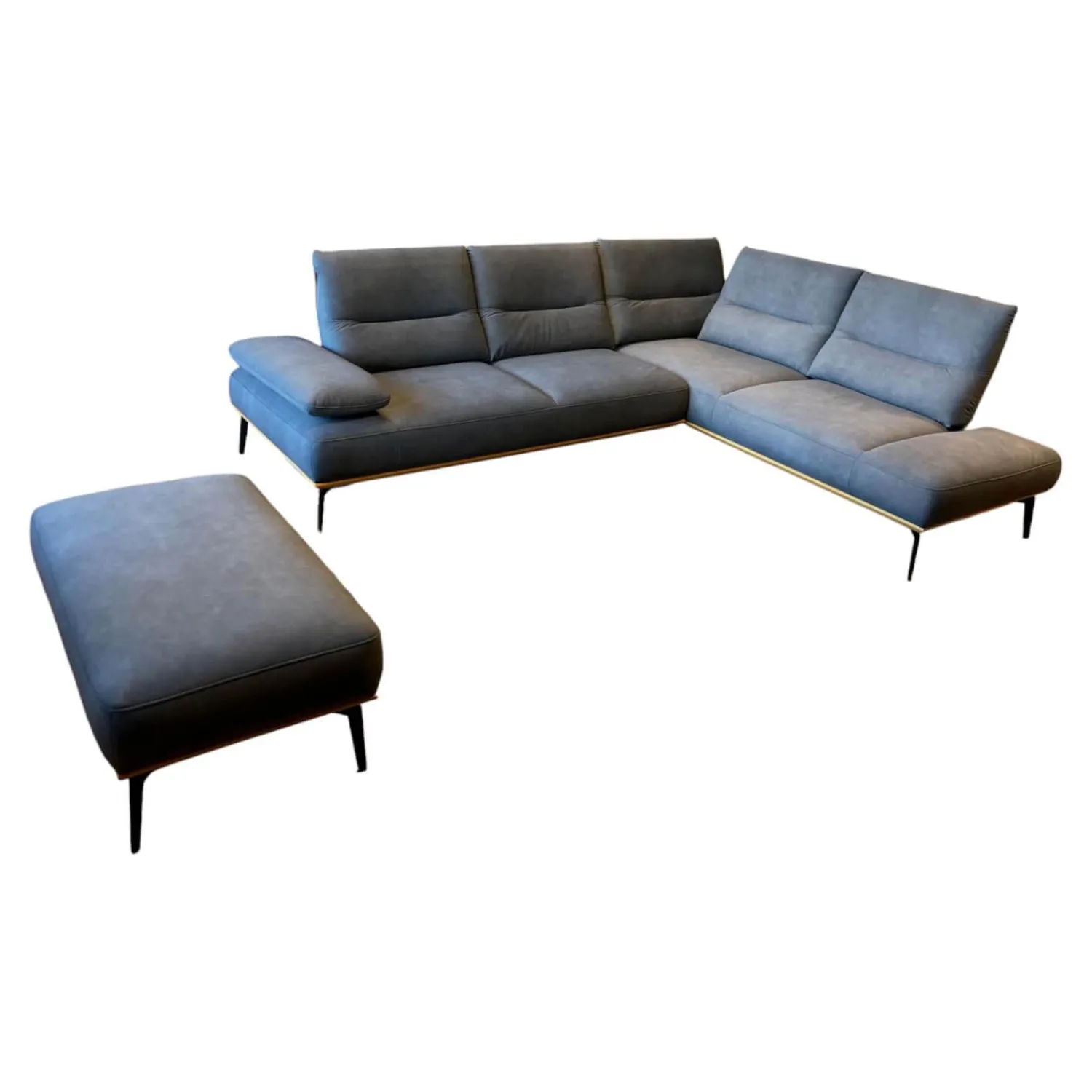 himolla Ecksofas|Ecksofa Modell 9060 Stoff AquaClean02 Schiefer PG14 Untergestell Anthrazit mit Hocker
