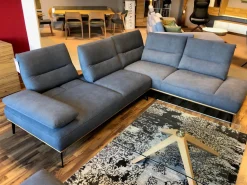 himolla Ecksofas|Ecksofa Modell 9060 Stoff AquaClean02 Schiefer PG14 Untergestell Anthrazit mit Hocker