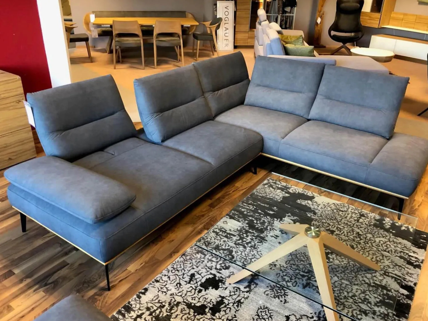 himolla Ecksofas|Ecksofa Modell 9060 Stoff AquaClean02 Schiefer PG14 Untergestell Anthrazit mit Hocker