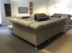 Carina Ecksofas|Ecksofa Modell 1073 Stoff Picasso Stone Metallfüße Aluminium Rund Glänzend mit Verstellfunktionen