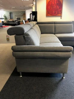 Carina Ecksofas|Ecksofa Modell 1073 Stoff Picasso Stone Metallfüße Aluminium Rund Glänzend mit Verstellfunktionen