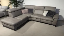 Polsteria Ecksofas|Ecksofa Motion IV Leder LL Evita Smoke Grau Metallfuß Schwarz Mit Tisch Und Kissen