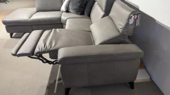 Polsteria Ecksofas|Ecksofa Motion IV Leder LL Evita Smoke Grau Metallfuß Schwarz Mit Tisch Und Kissen