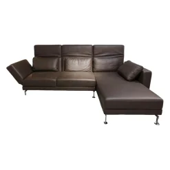 Brühl Ecksofas|Ecksofa Moule Leder Taron 5668 0022 Braun Kufen Chrom Verstellbar