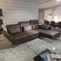 Brühl Ecksofas|Ecksofa Moule Leder Taron 5668 0022 Braun Kufen Chrom Verstellbar