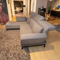 Brühl Ecksofas|Ecksofa Moule Medium Bezug Leder Taron 5668 0095 Grau Kufen Schwarz Pulverbeschichtet Mit Verstellbarer Rückenlehne