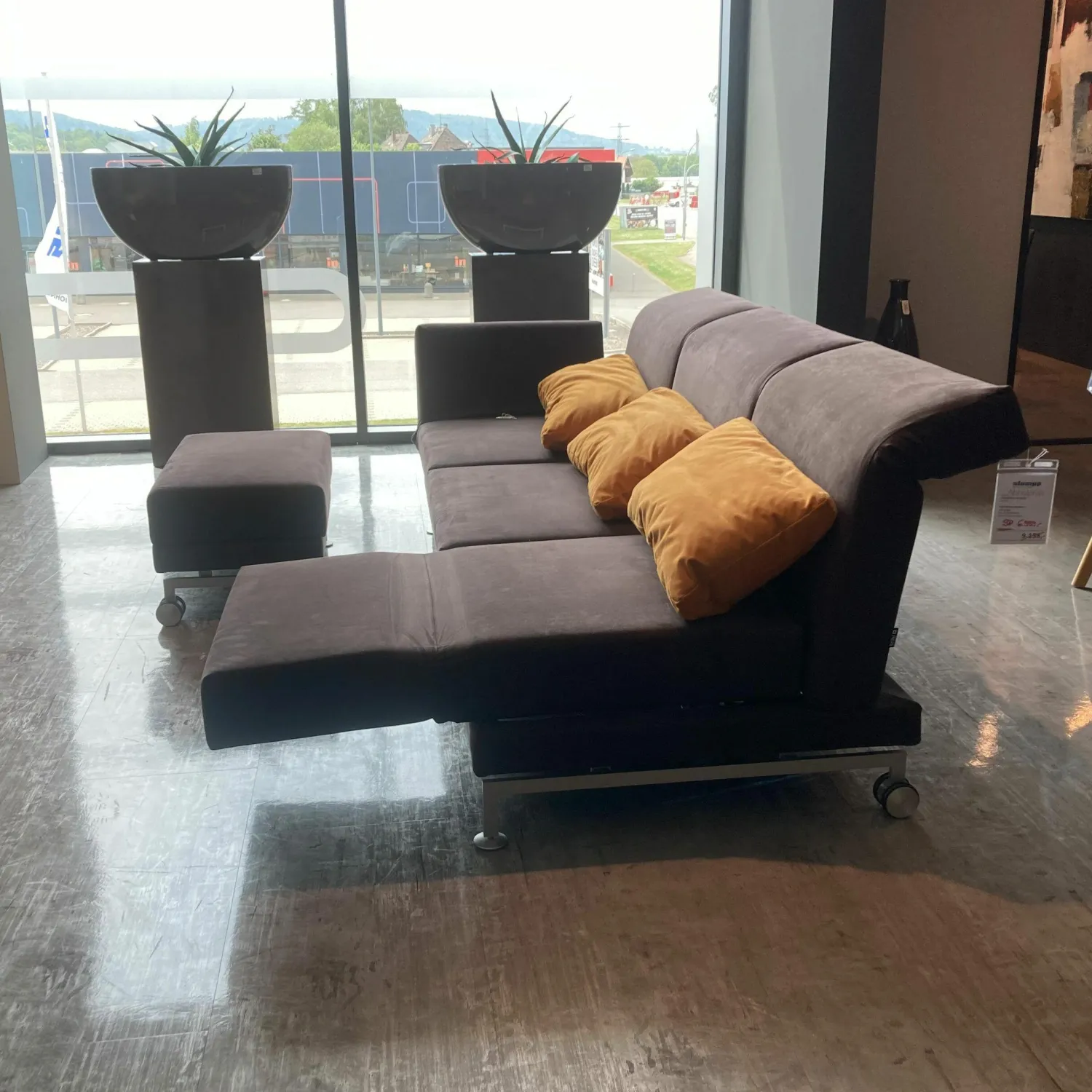 Brühl Ecksofas|Ecksofa Moule Stoff Braun 6499/9199 mit Hocker und 3 Kissen