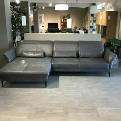 Musterring Ecksofas|Ecksofa MR 1350 Leder Bovino Anthrazit Füße Aluminium Schwarz Mit Kopfpolster- Und Sitztiefenverstellung