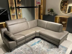 Rom Ecksofas|Ecksofa MR 9120 R Leder Kenia Grey Grau Füße 01BL Black Schwarz