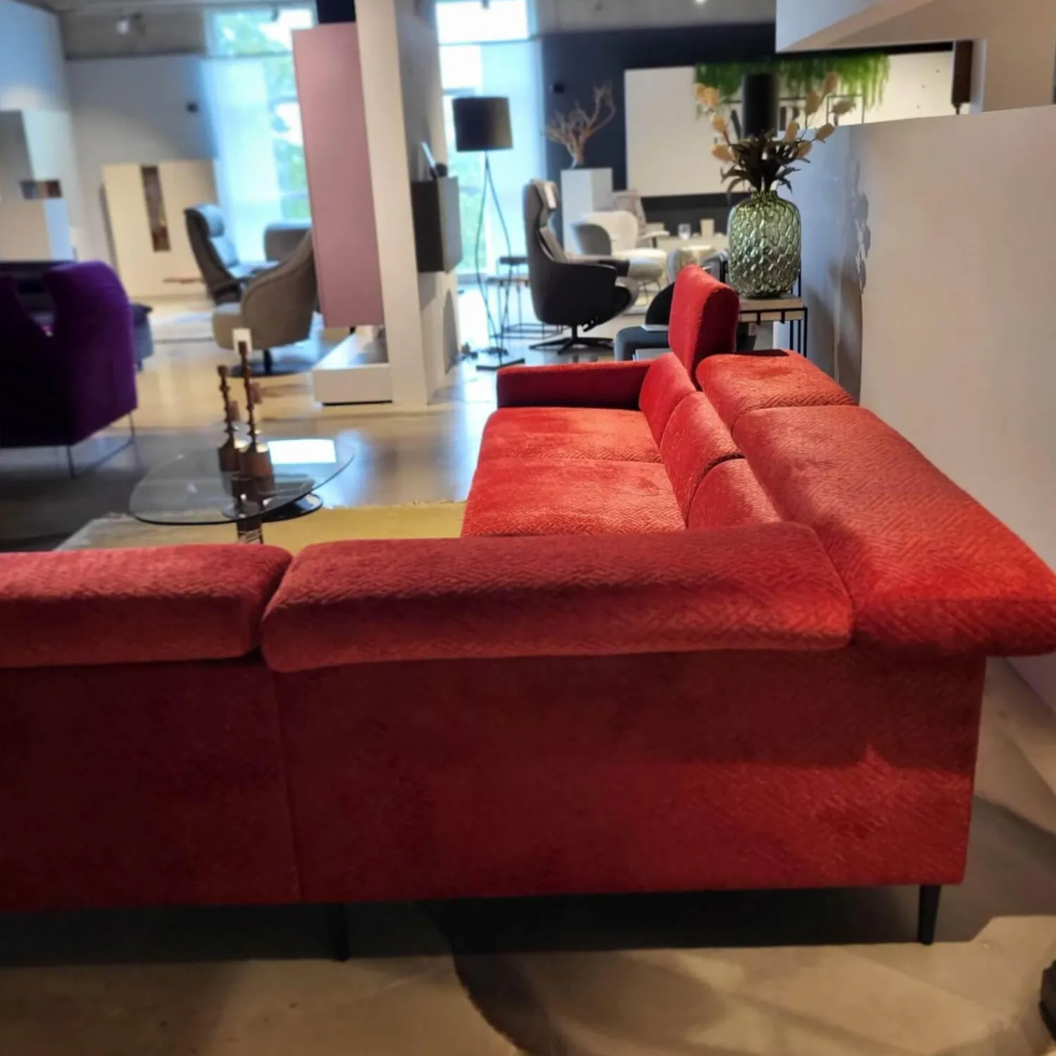 Musterring Ecksofas|Ecksofa MR 4510 Stoff JAB 2 Rot Metallfuß Schwarz Matt Inklusive Manueller Kopfteilverstellung