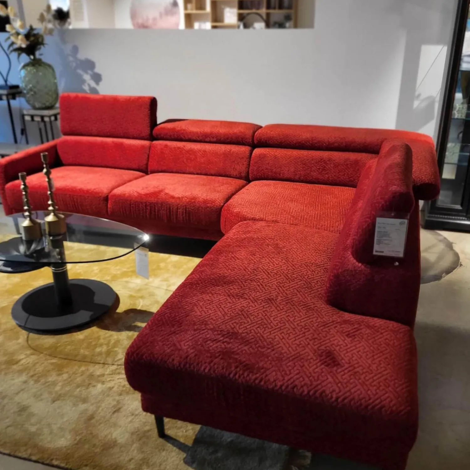 Musterring Ecksofas|Ecksofa MR 4510 Stoff JAB 2 Rot Metallfuß Schwarz Matt Inklusive Manueller Kopfteilverstellung