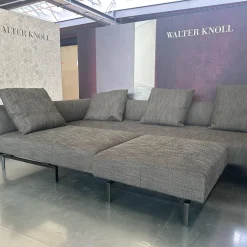 Walter Knoll Ecksofas|Ecksofa Muud Stoff Bogar 7830 Nightshade Grau Kufen Metall Matt Schwarz Pulverbeschichtet Mit Hocker