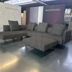 Walter Knoll Ecksofas|Ecksofa Muud Stoff Bogar 7830 Nightshade Grau Kufen Metall Matt Schwarz Pulverbeschichtet Mit Hocker