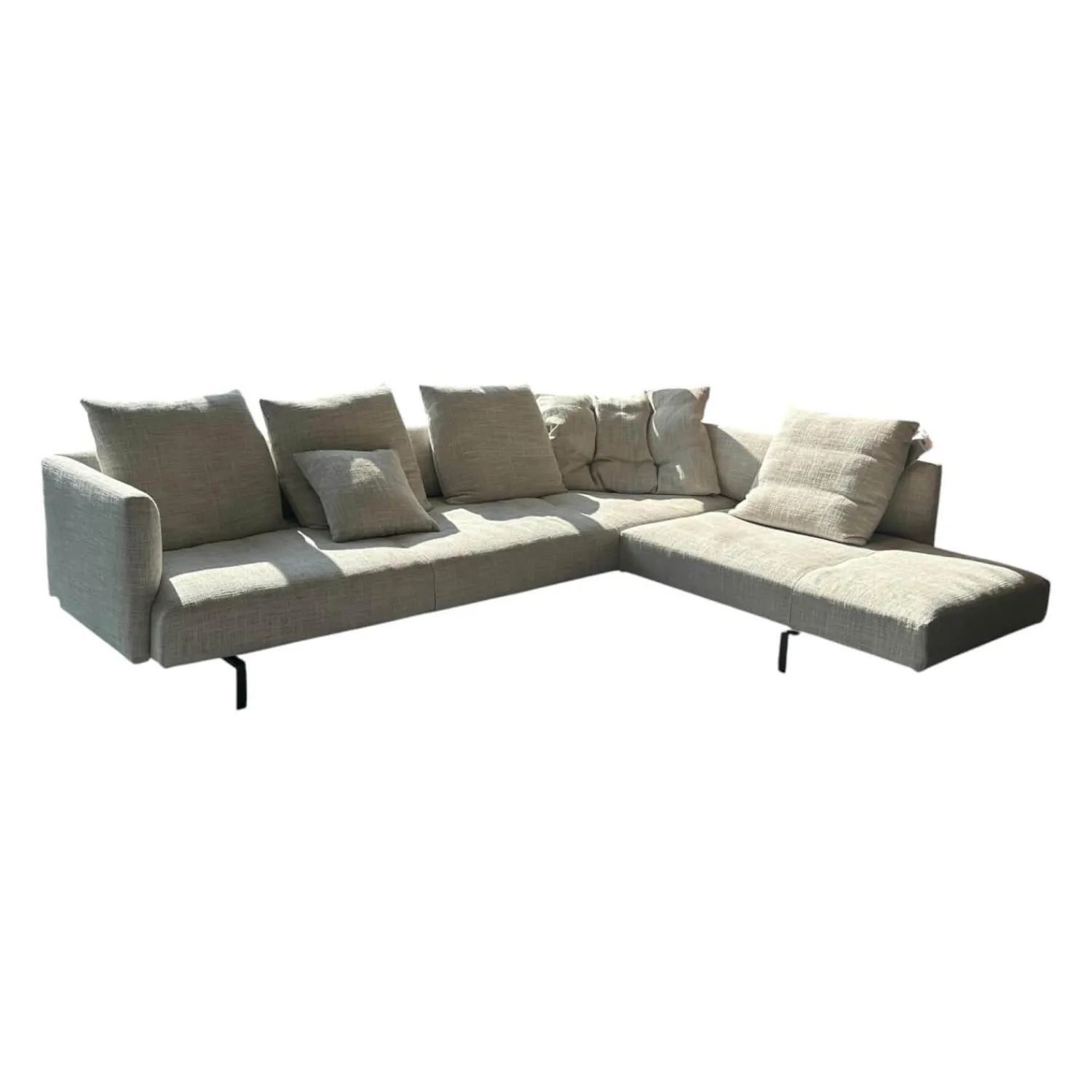 Walter Knoll Ecksofas|Ecksofa Muud Stoff Weave 7757 Pearl Gestell Schwarz Nackenrolle Leder Paco Black Schwarz