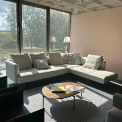 Walter Knoll Ecksofas|Ecksofa Muud Stoff Weave 7757 Pearl Gestell Schwarz Nackenrolle Leder Paco Black Schwarz