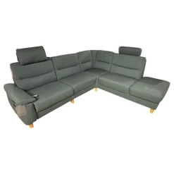 Arco Ecksofas|Ecksofa Nassau Stoff Q2 Melite Gletscher Grün Grau Fuß Eiche Geölt