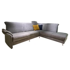 Arco Ecksofas|Ecksofa Neapel Stoff 5802 084 Quarz Hellgrau Federkern Füße Metall Mit Dekokissen