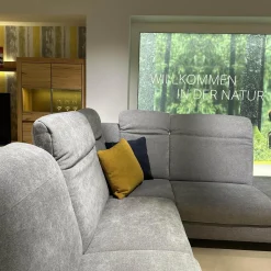 Arco Ecksofas|Ecksofa Neapel Stoff 5802 084 Quarz Hellgrau Federkern Füße Metall Mit Dekokissen