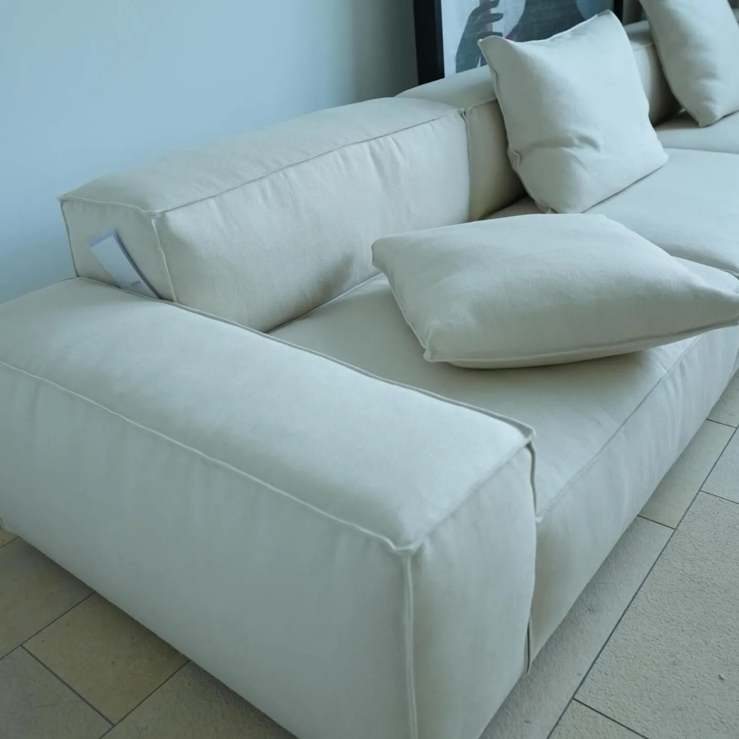 Living Divani Ecksofas|Ecksofa Neowall Stoff Khali Top Farbe 02 Beige Creme mit 3 Kissen