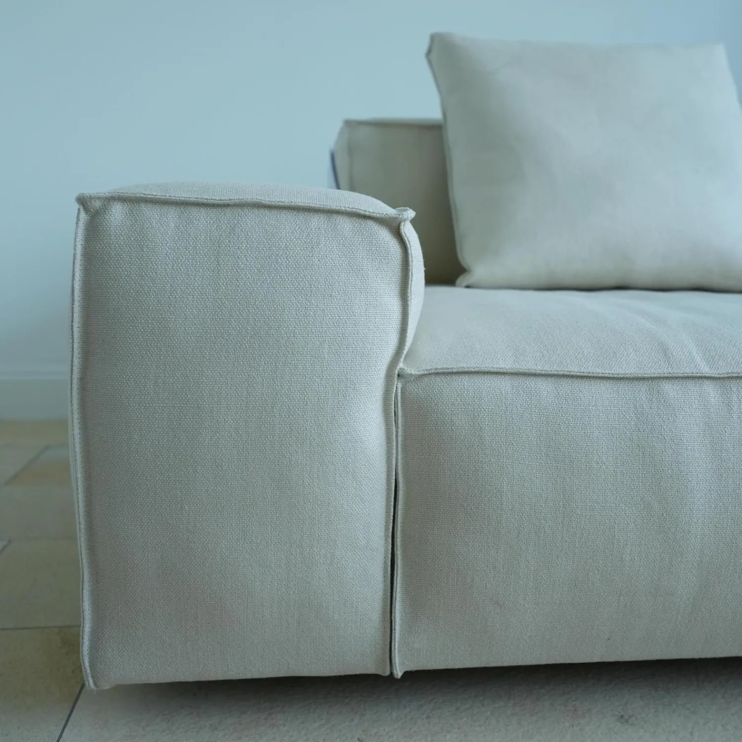 Living Divani Ecksofas|Ecksofa Neowall Stoff Khali Top Farbe 02 Beige Creme mit 3 Kissen