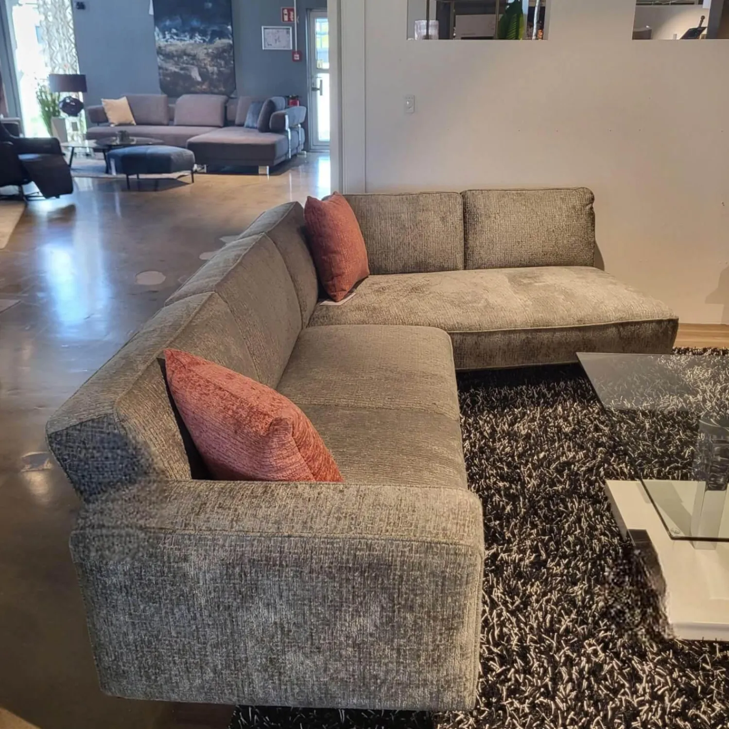 Klier Concept Ecksofas|Ecksofa No 04 Stoff Fusion Thyme PG III Grau Metallfüße Schwarz