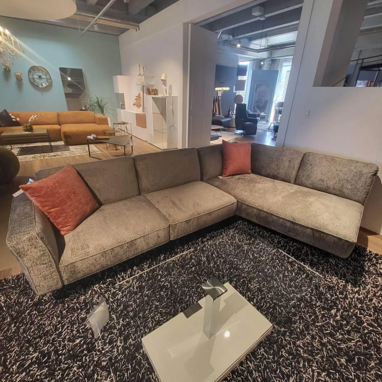 Klier Concept Ecksofas|Ecksofa No 04 Stoff Fusion Thyme PG III Grau Metallfüße Schwarz