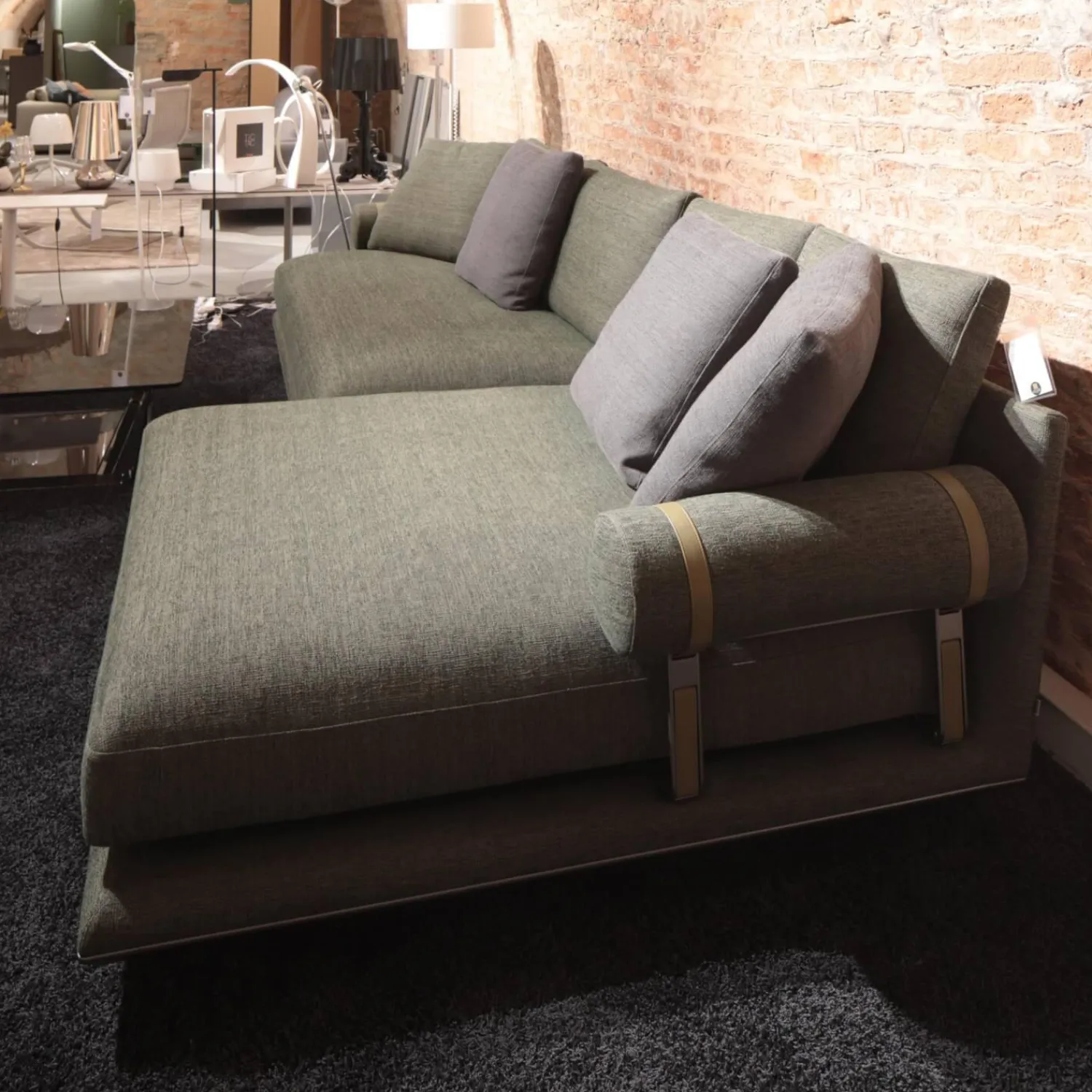 B&B Italia Ecksofas|Ecksofa Noonu Stoff Sara Olivgrün 2625435 Grün Gestell Hartzinn Lackiert Mit Kissen