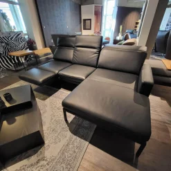 Contur Ecksofas|Ecksofa Noto Leder Schwarz PG L50 Gestell Metall Schwarz Mit Verstellbarer Kopfstütze