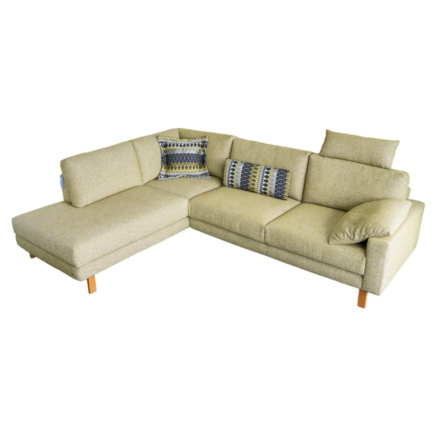 Koinor Ecksofas|Ecksofa Omega Stoff 16 Rado 32 Hellgrün Füße Eiche Geölt Inklusive Kopfstütze