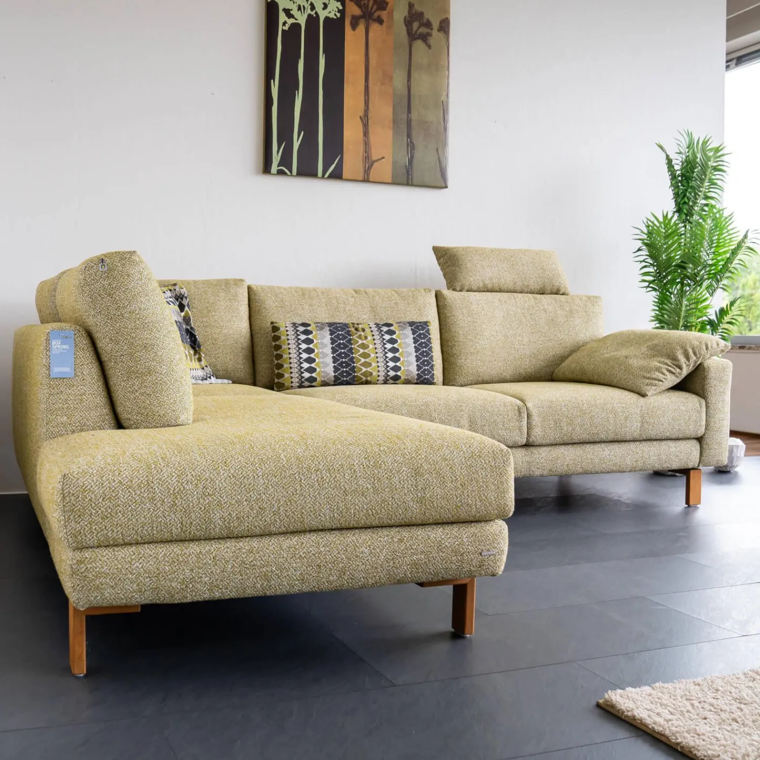 Koinor Ecksofas|Ecksofa Omega Stoff 16 Rado 32 Hellgrün Füße Eiche Geölt Inklusive Kopfstütze