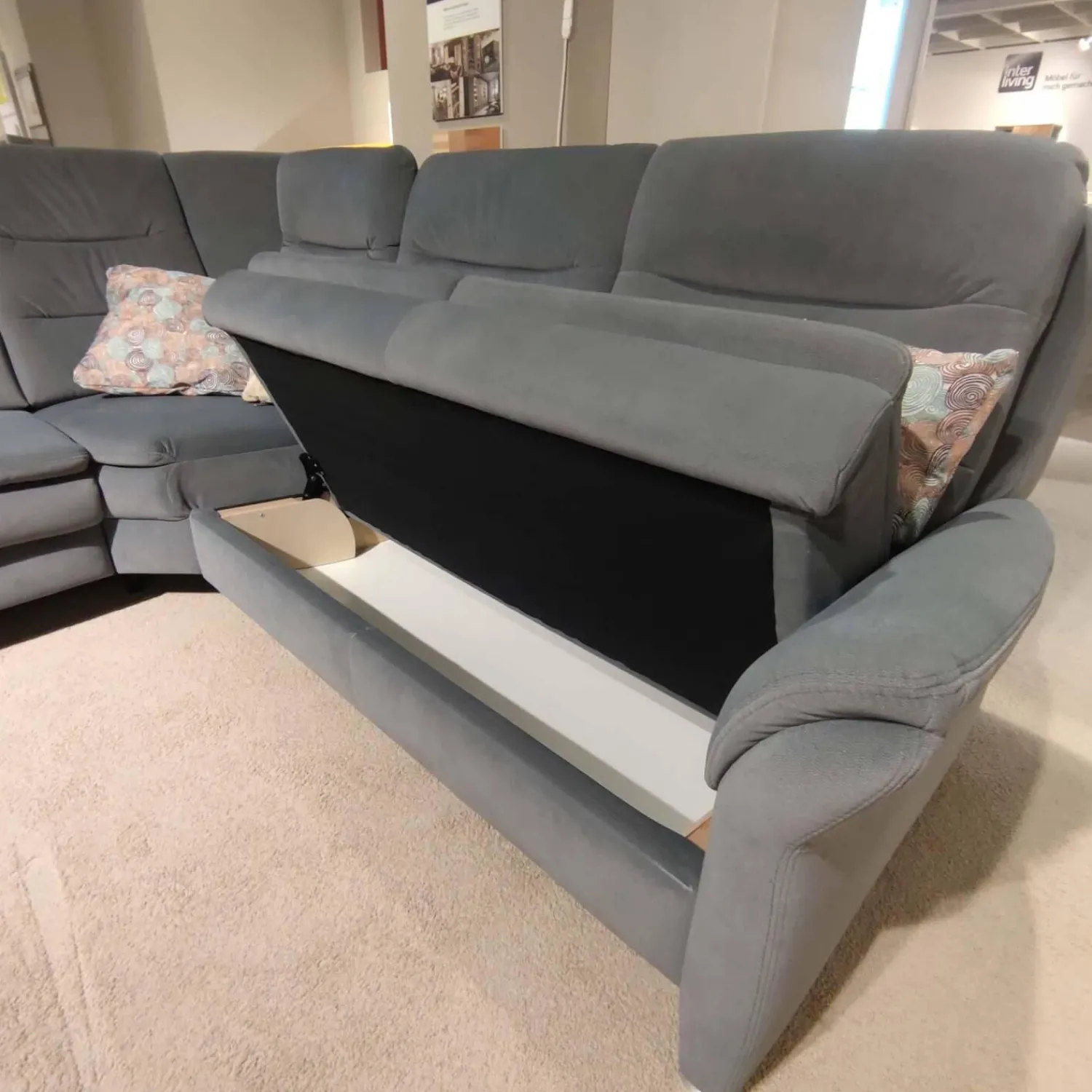 Polipol Ecksofas|Ecksofa OS-PP1132 Bezug Mikrofaser Blau-Grau Füße Metall Mit Motorischer Relaxfunktion