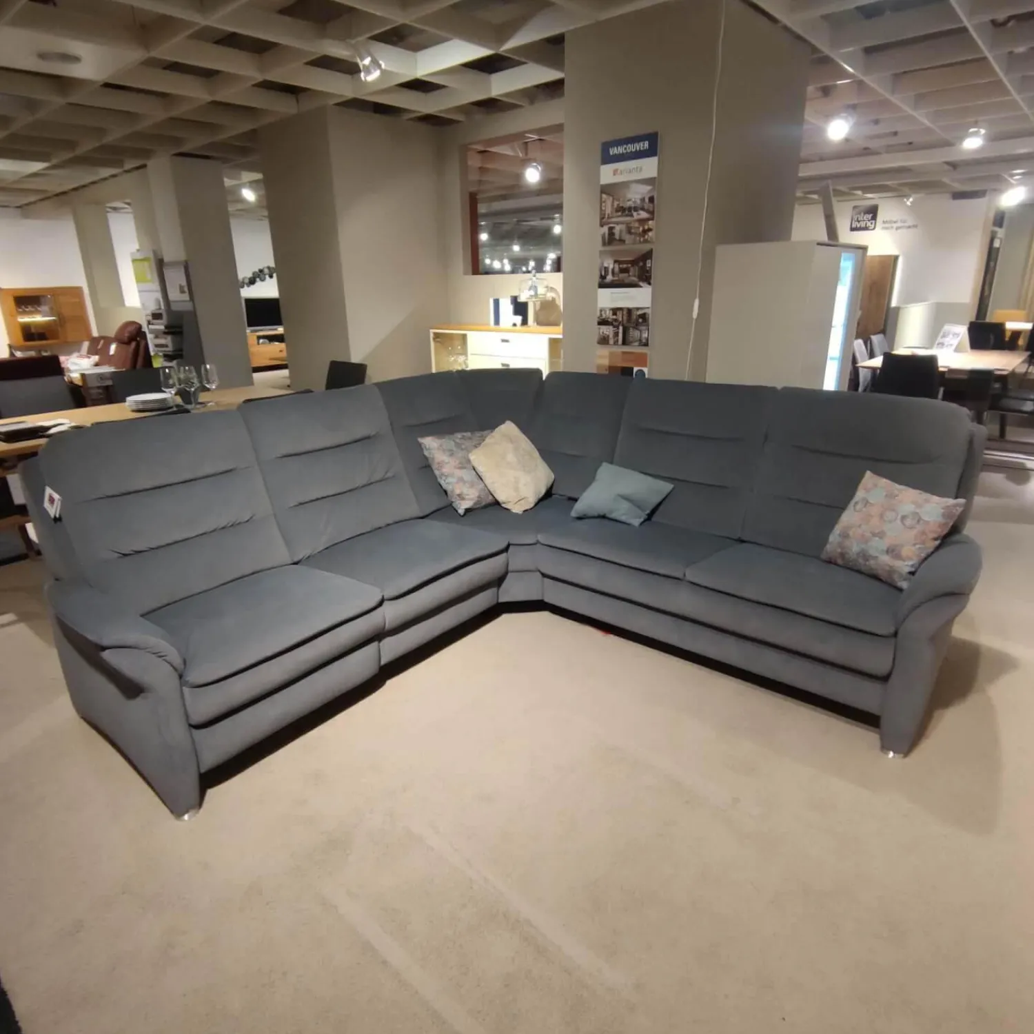 Polipol Ecksofas|Ecksofa OS-PP1132 Bezug Mikrofaser Blau-Grau Füße Metall Mit Motorischer Relaxfunktion