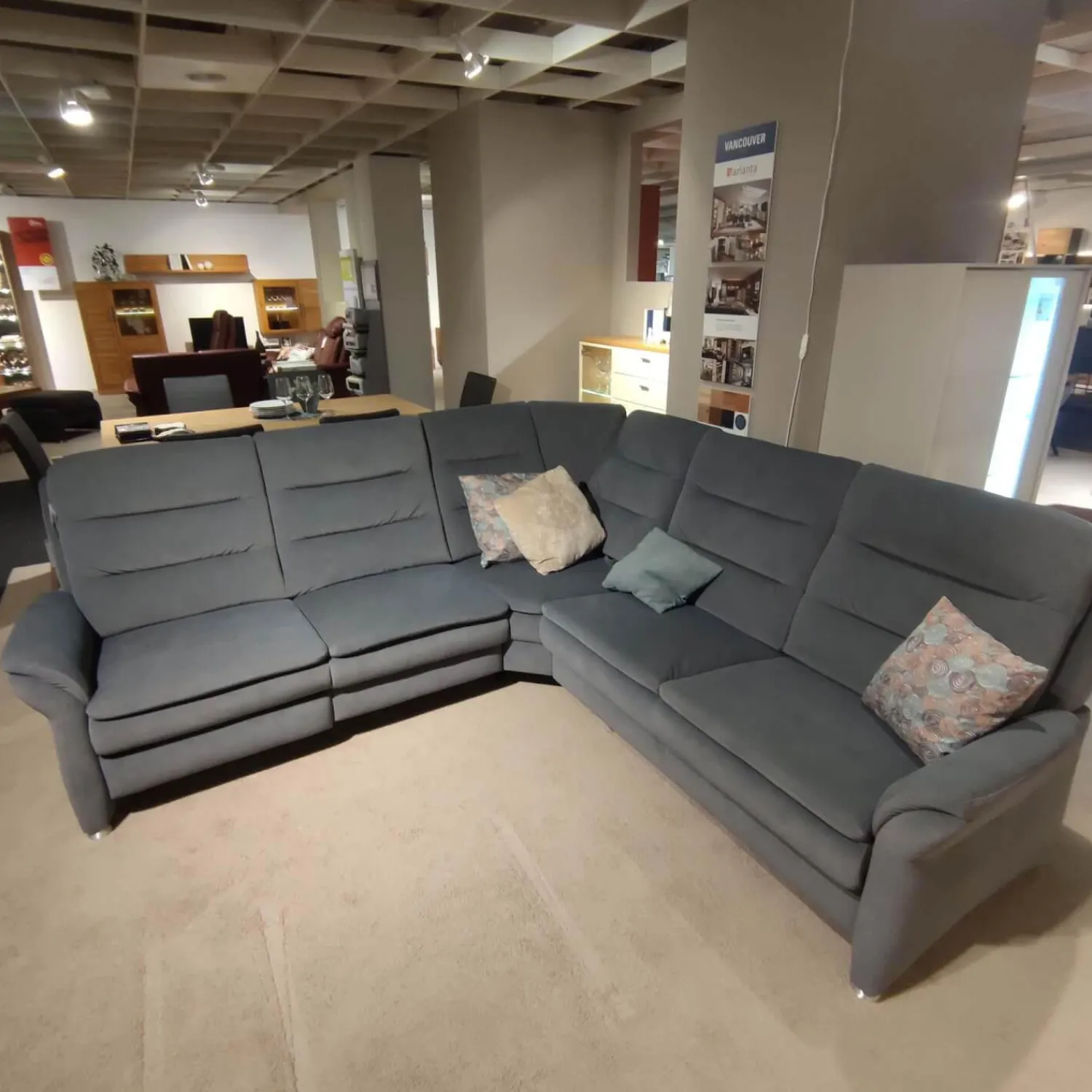 Polipol Ecksofas|Ecksofa OS-PP1132 Bezug Mikrofaser Blau-Grau Füße Metall Mit Motorischer Relaxfunktion
