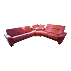 Stressless Ecksofas|Ecksofa Paradies Leder Paloma Cherry Rot Fuß Buche Wenge Schwarz Mit Kissen Und Couchtisch