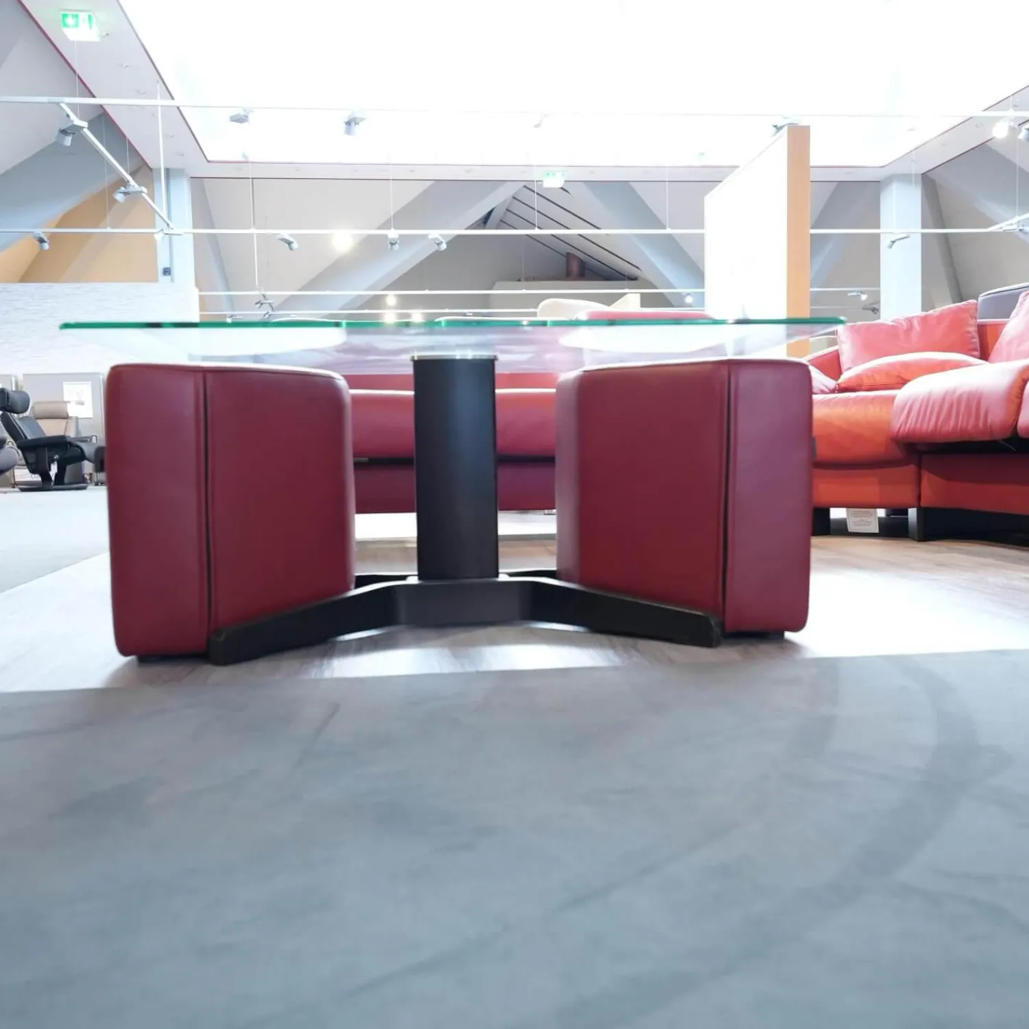 Stressless Ecksofas|Ecksofa Paradies Leder Paloma Cherry Rot Fuß Buche Wenge Schwarz Mit Kissen Und Couchtisch