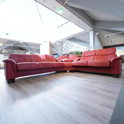 Stressless Ecksofas|Ecksofa Paradies Leder Paloma Cherry Rot Fuß Buche Wenge Schwarz Mit Kissen Und Couchtisch