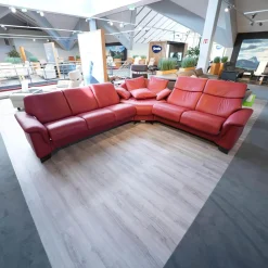Stressless Ecksofas|Ecksofa Paradies Leder Paloma Cherry Rot Fuß Buche Wenge Schwarz Mit Kissen Und Couchtisch