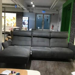 Polinova Ecksofas|Ecksofa Patras Leder Aurelia Graphit Grau Füße Aluminium Poliert mit Verstellfunktionen