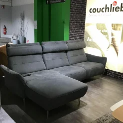 Polinova Ecksofas|Ecksofa Patras Leder Aurelia Graphit Grau Füße Aluminium Poliert mit Verstellfunktionen