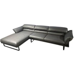 Candy Ecksofas|Ecksofa Peimann Leder Mercury Fango Grau Metallkufen Schwarz Matt